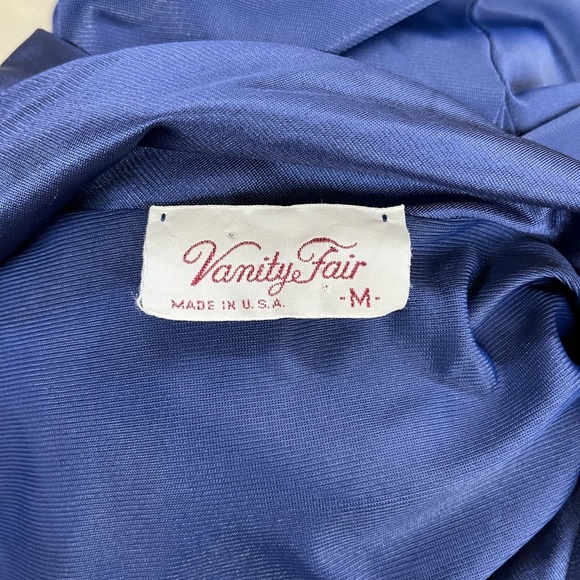 Vintage 1970’s Vanity Fair Navy applique house coat robe with pocket size medium - Picture 10 of 10